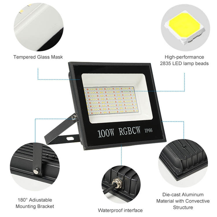 Iluminação LED inteligente à prova d'água de alta qualidade para esportes ao ar livre Mini LED IP66 30W 50W 100W 200W luzes de inundação RGB
