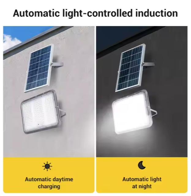 Projetor de Segurança Externo com Destaque Branco Quente, Luz de Inundação Solar LED Estádio à Prova d'Água em ABS