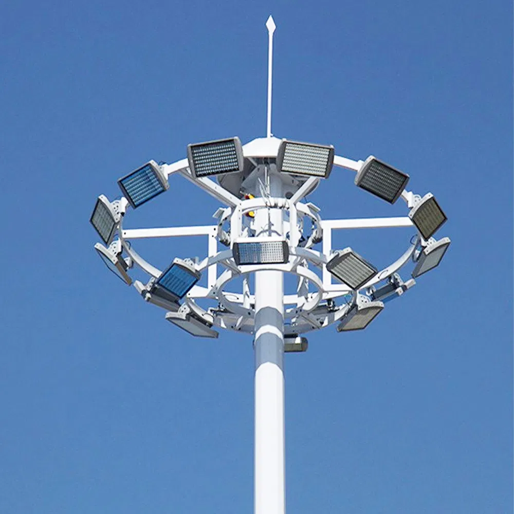 18m 22m 28m Iluminação LED Profissional de Alto Mastro com Sistema de Elevação e Baixamento