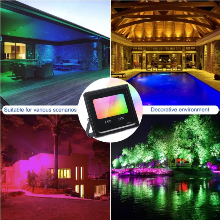 Luz de Inundação Inteligente LED RGB com Controle Sem Fio Mudança de Cor WiFi Tuya
