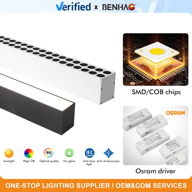 Iluminação de Teto LED Interior, Pendentes de Superfície em Alumínio, Anti Reflexo, Dimmable para Casa Inteligente, Fita de Luz COB 6-44W 220V Luz Linear em Grelha