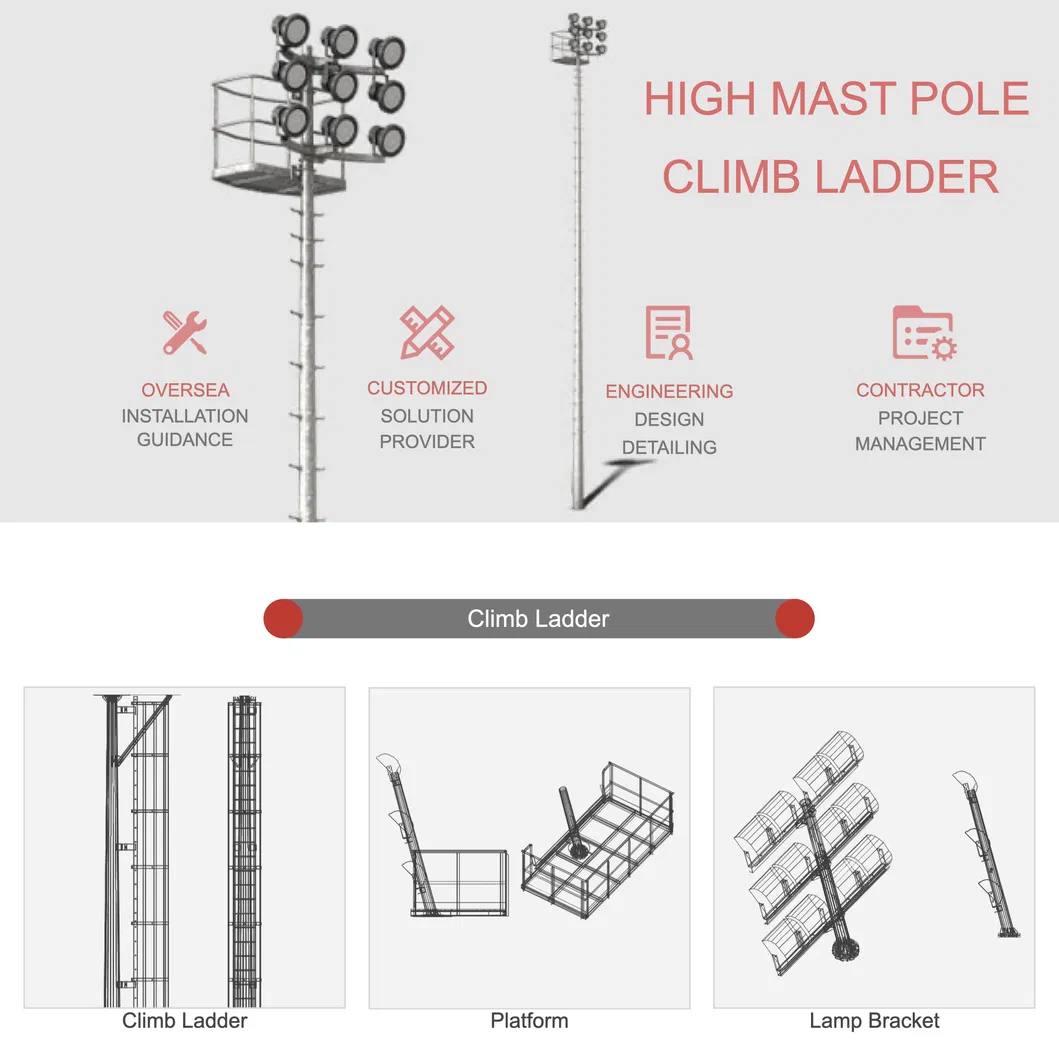 Torre de Iluminação Pública LED Galvanizada de Alto Mastro 30 Metros