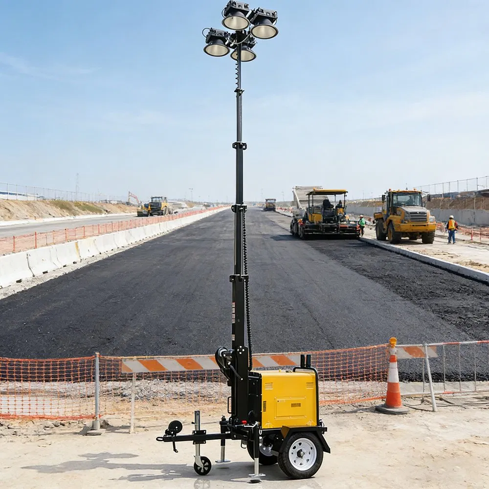 Iluminação portátil de torre móvel LED para canteiro de obras com gerador a diesel