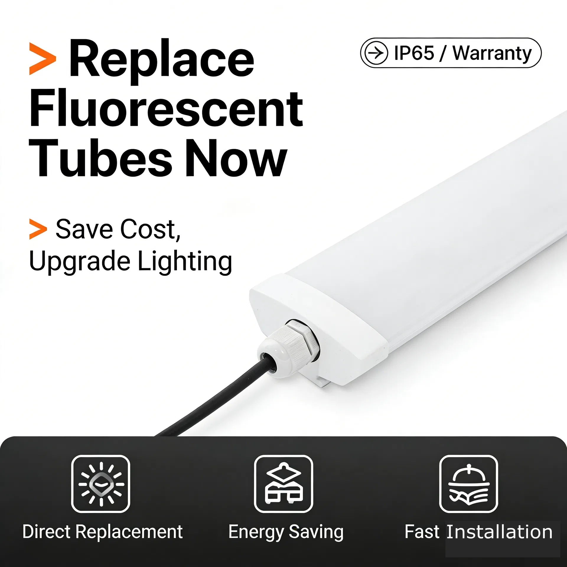 Luz Tri-Proof LED à Prova d'Água IP65 Fixture LED para Iluminação de Túnel, Metrô e Passagens Subterrâneas com Alta Durabilidade Certificação CE RoHS