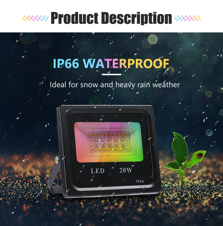 Refletor LED RGB Inteligente à Prova d'Água para Exterior com Suporte para APP Tuya e Controle por Voz 20W 50W 100W Luz de Inundação 220V com Tuya