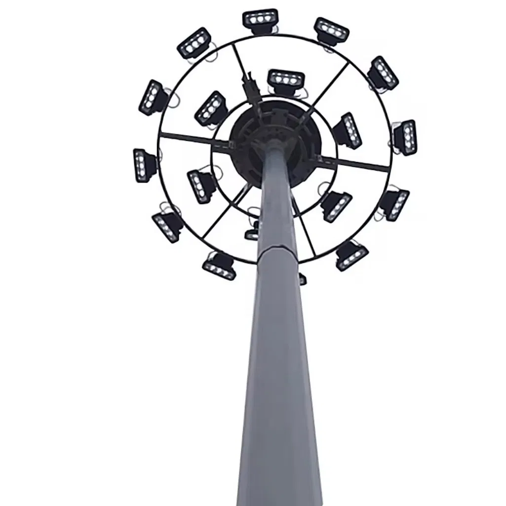 Lâmpada de Alta Mast LED à Prova d'Água para Exterior, Poste de Alta Mast Galvanizado por Imersão a Quente para Iluminação de Rodovias e Estádios