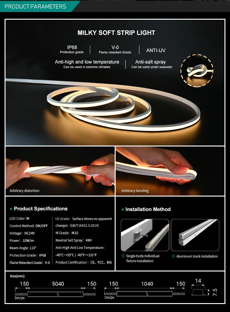 Especificações de fita LED flexível para iluminação e decoração