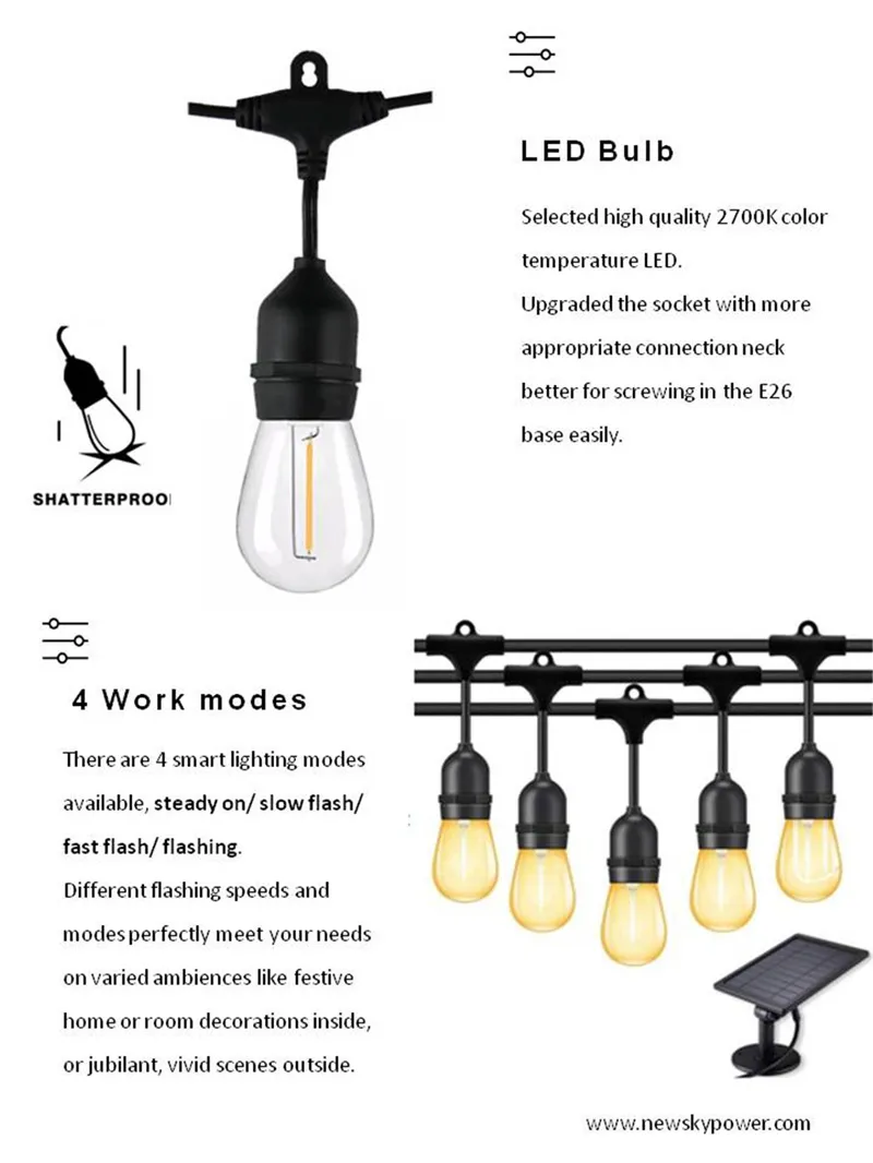 Iluminação LED solar para exteriores, luzes de corda para festas, decoração de paisagens 3