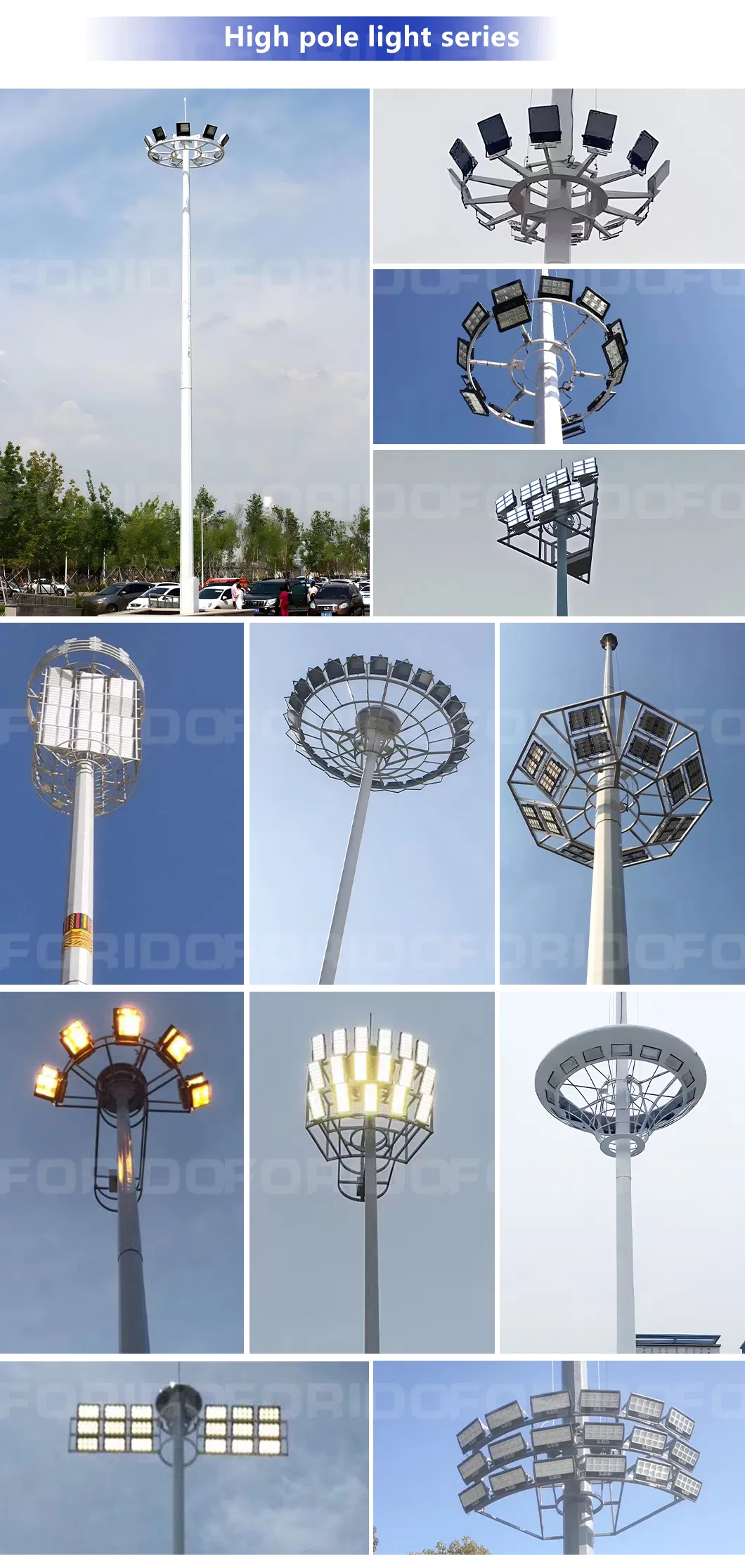 Aprovado pelo CQC 30-1000W Luz de Poste Alto LED Ajustável em Altura Personalizável