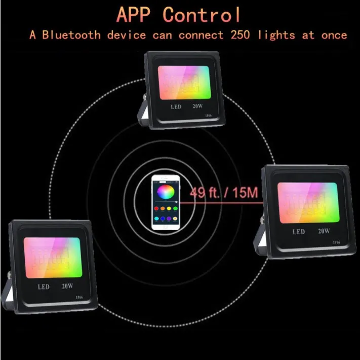 Luz de Inundação Inteligente LED RGB com Controle Sem Fio Mudança de Cor WiFi Tuya