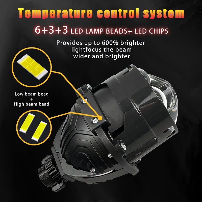 Farol LED de Alta Lumens 2.5 Polegada 150W Luz Laser Dual Super Rejeição de Calor Lente Projetora Bi LED