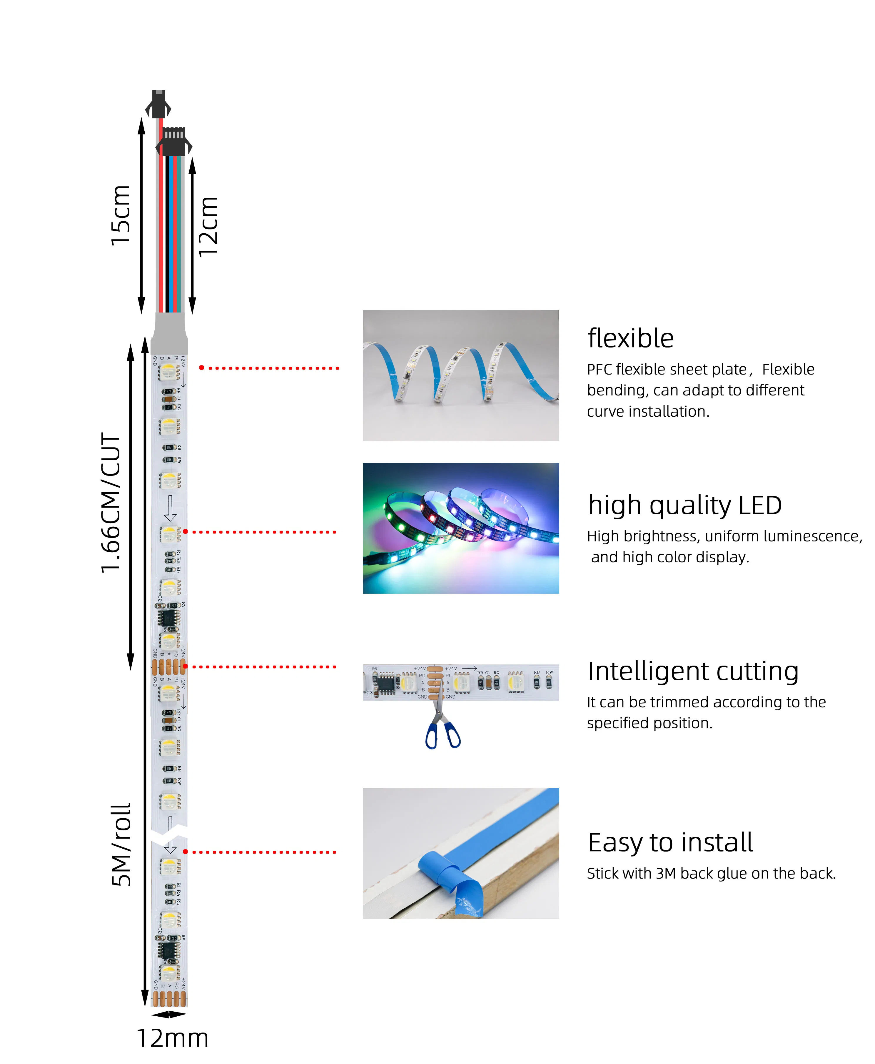 OEM/ODM 5050 RGBW 24V DMX512 Sinal Duplo Digital Endereçável Programável Flexível Iluminação Arquitetônica de Estágio Fita de LED