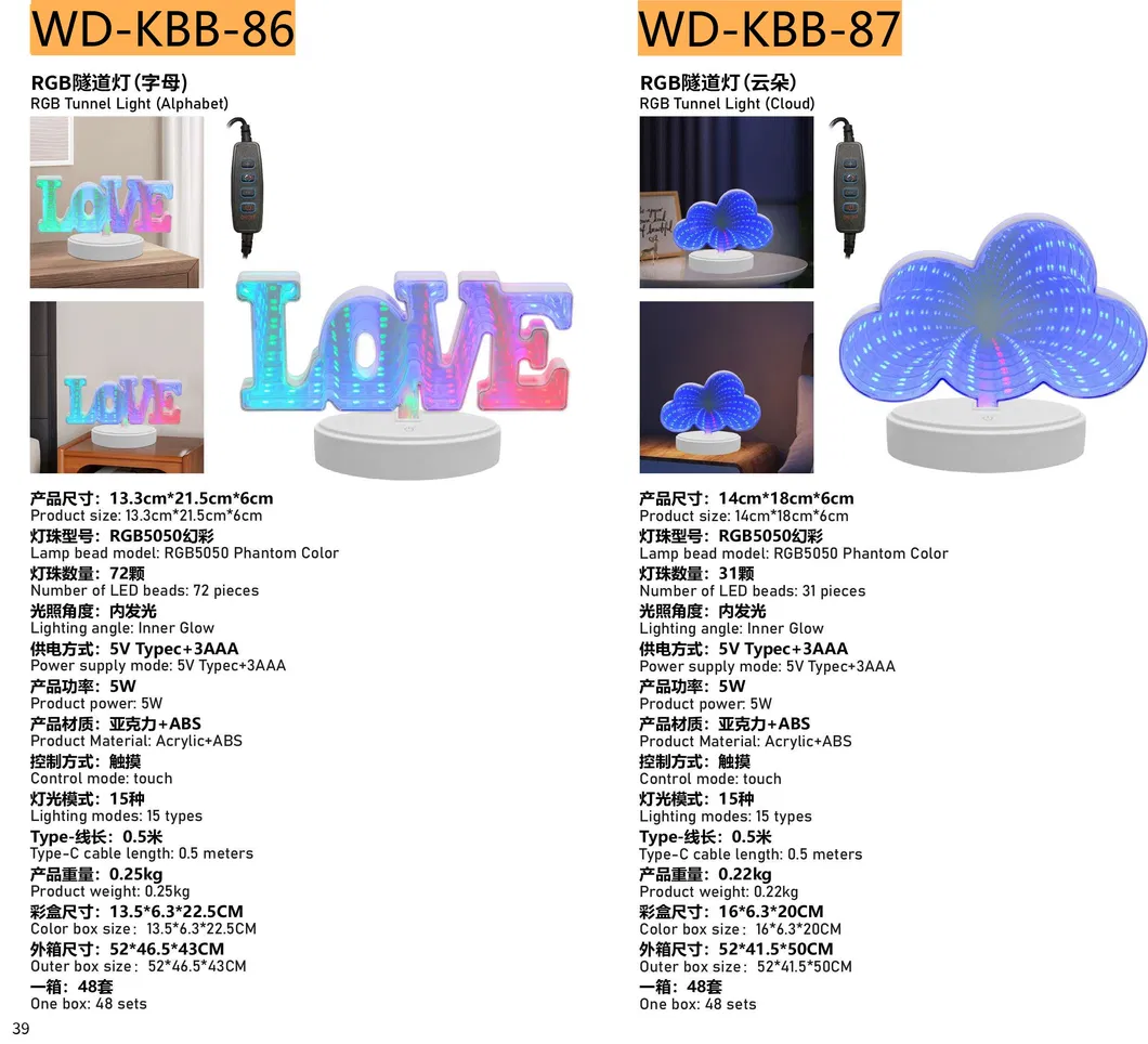 Decoração de Mesa Iluminação RGB Inteligente USB 5V Espelho de Túnel LED 3D Luz Ambiente Multicamadas