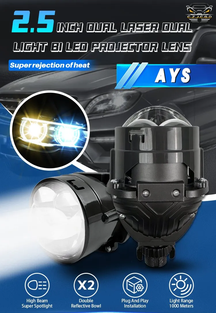 Farol LED de Alta Lumens 2.5 Polegada 150W Luz Laser Dual Super Rejeição de Calor Lente Projetora Bi LED
