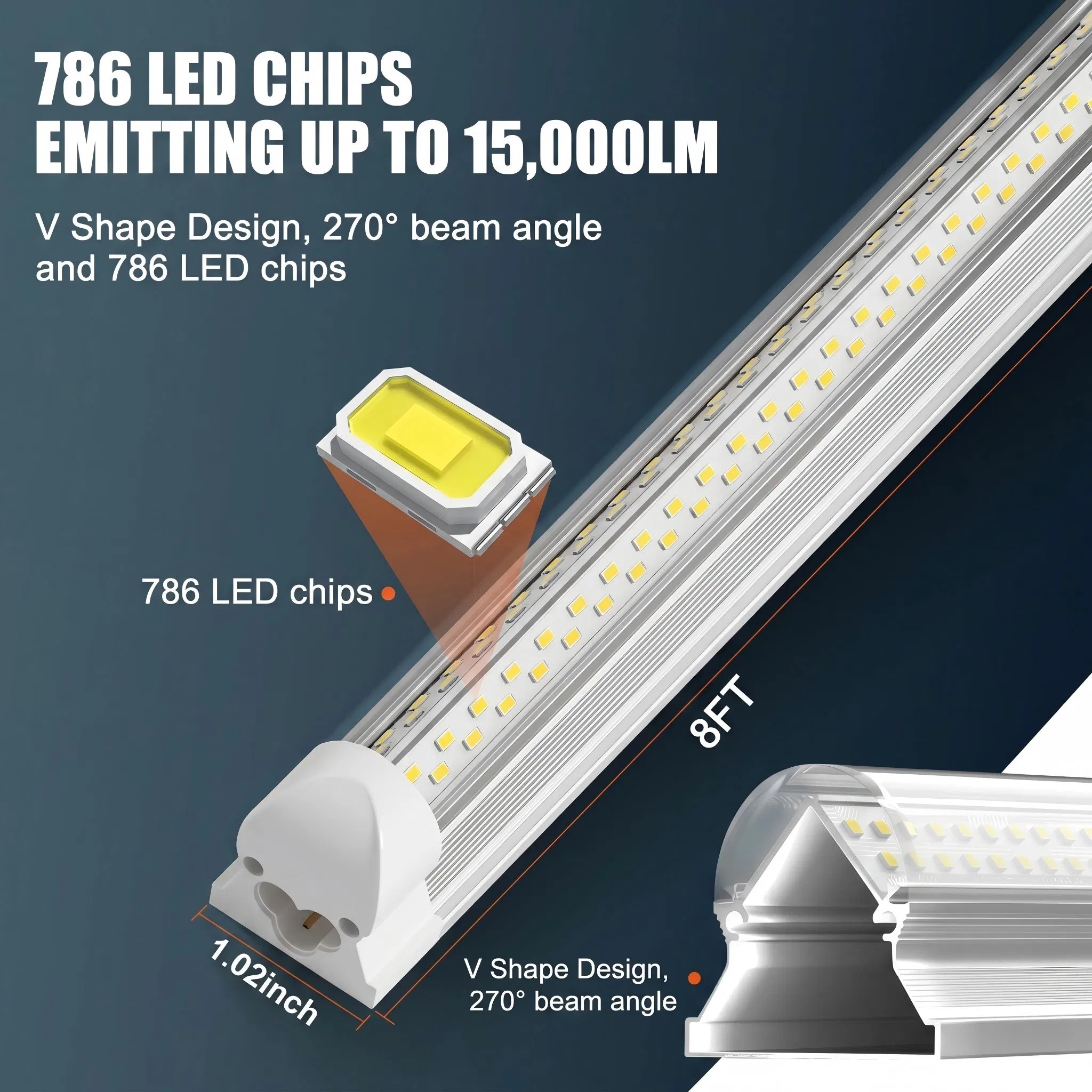 Super Brilhante 50W 100W 4FT 8FT Luz de Tubo LED Integrada em Forma de V T8 Iluminação para Loja Luz LED para Garagem Armazém Oficina