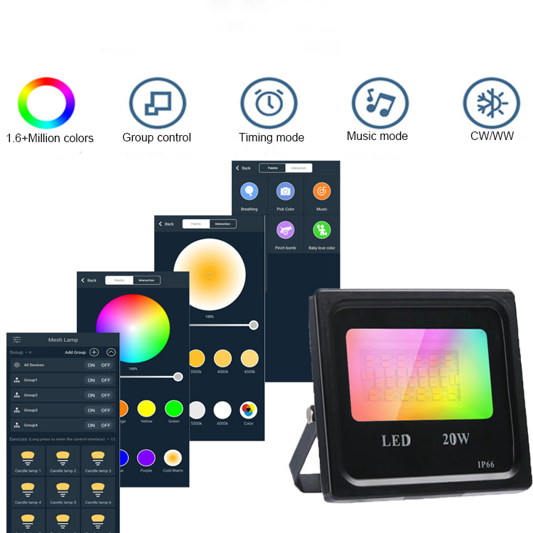 Luz de Inundação Inteligente LED RGB com Controle Sem Fio Mudança de Cor WiFi Tuya