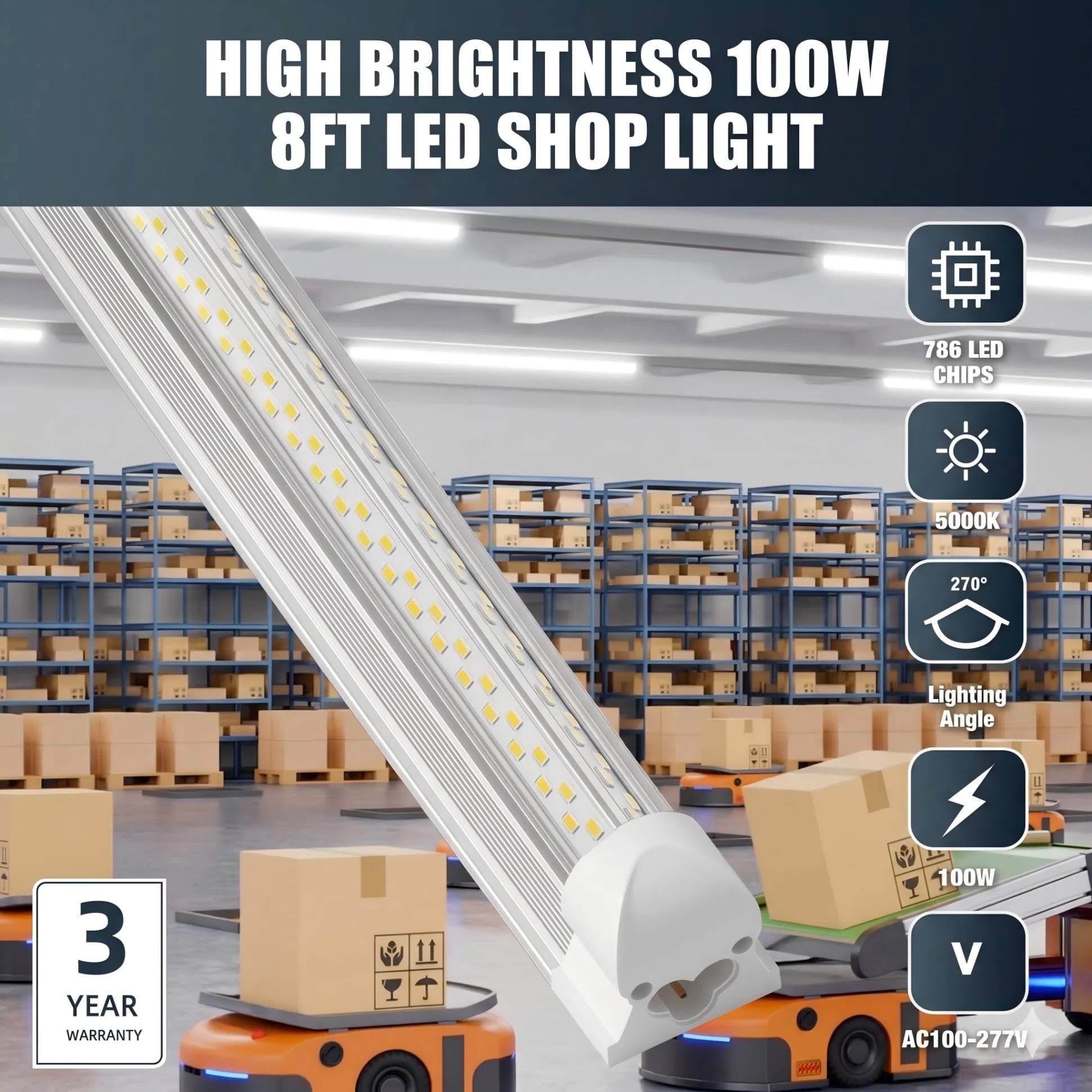 Super Brilhante 50W 100W 4FT 8FT Luz de Tubo LED Integrada em Forma de V T8 Iluminação para Loja Luz LED para Garagem Armazém Oficina