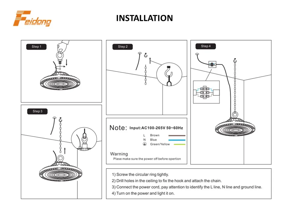 100W/150W/200W/300W Iluminação LED Hi Bay para Armazém Luz UFO