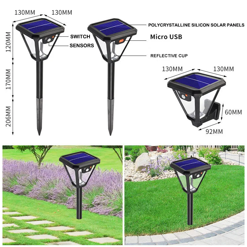Lanterna Solar Branca à Prova d'Água com Estaca para Decoração de Jardim, Iluminação LED Recarregável, Luzes Decorativas para Paisagismo