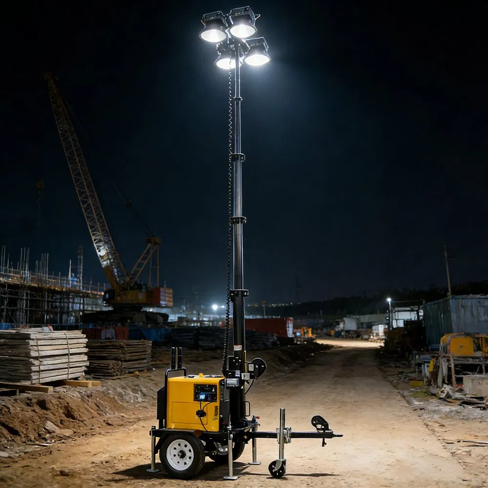 Iluminação portátil de torre móvel LED para canteiro de obras com gerador a diesel