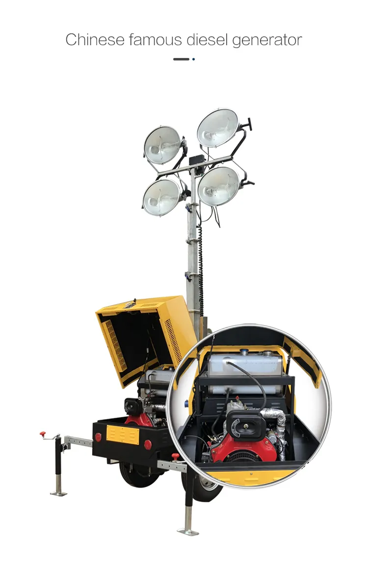 Torres de Iluminação para Construção com Motor Diesel e Luzes LED