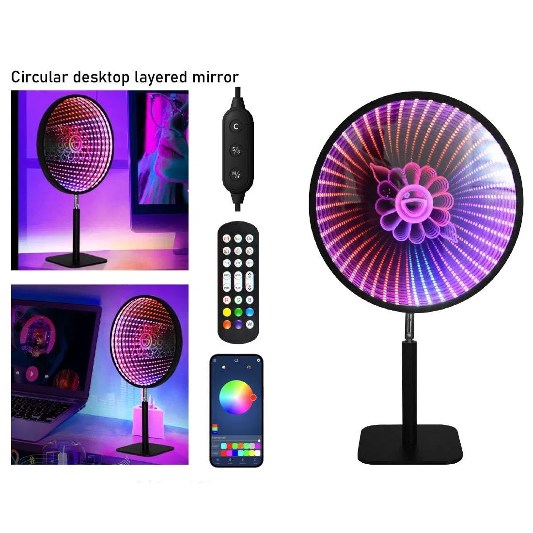 Decoração de Mesa Iluminação RGB Inteligente USB 5V Espelho de Túnel LED 3D Luz Ambiente Multicamadas