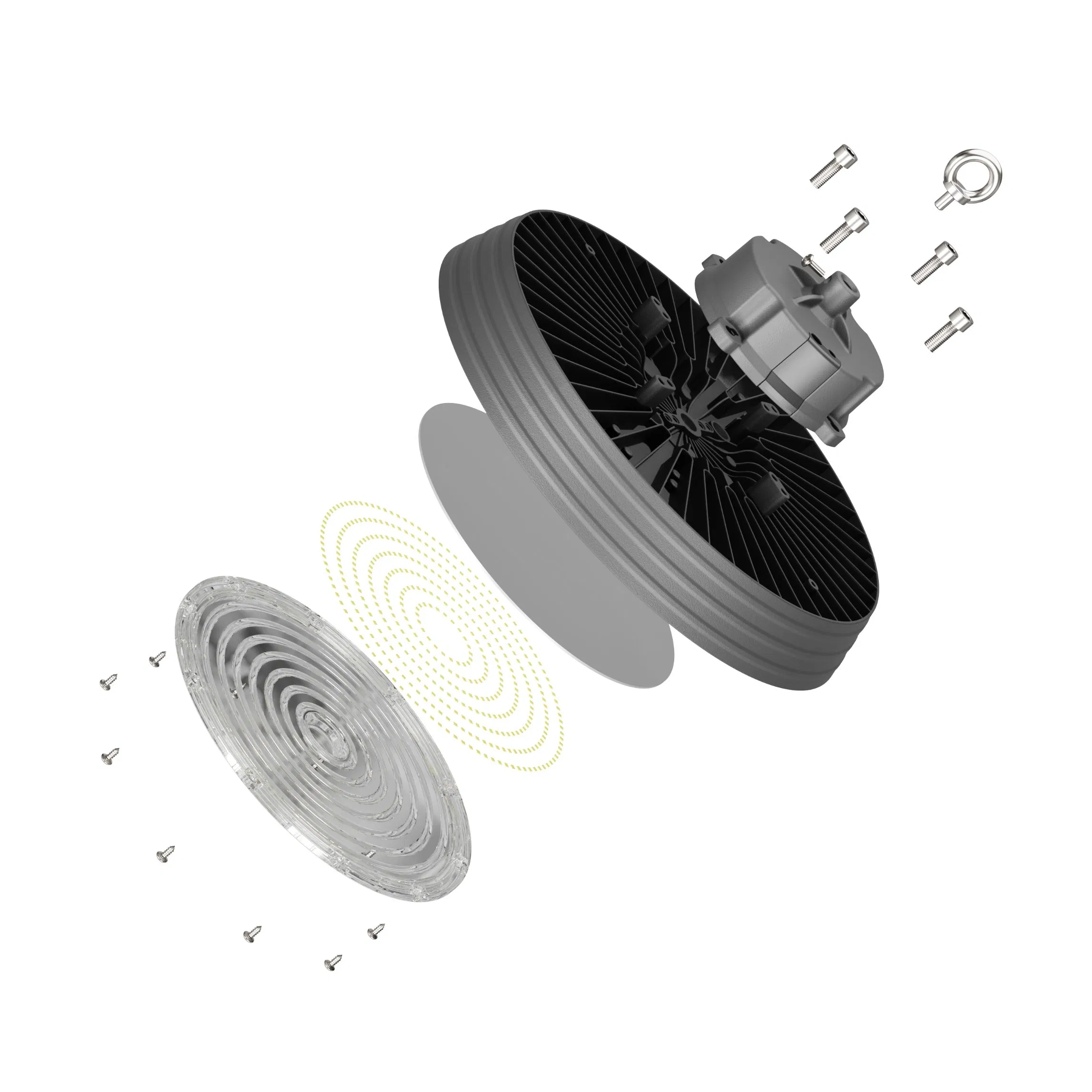 Iluminação de Teto Suspensa para Fábrica Industrial de Armazém Luminárias de Baixa UFO 150W Luz LED de Alta Baía para 5000K 5700K 6500K