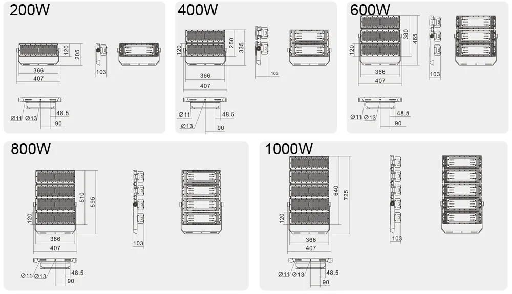 Luz de Inundação LED Projetor de Poste de Alta Mast para Iluminação de Estádio ao Ar Livre Área Pública Iluminação de Pátio de Contêiner 200W 400W 600W 800W 1000W