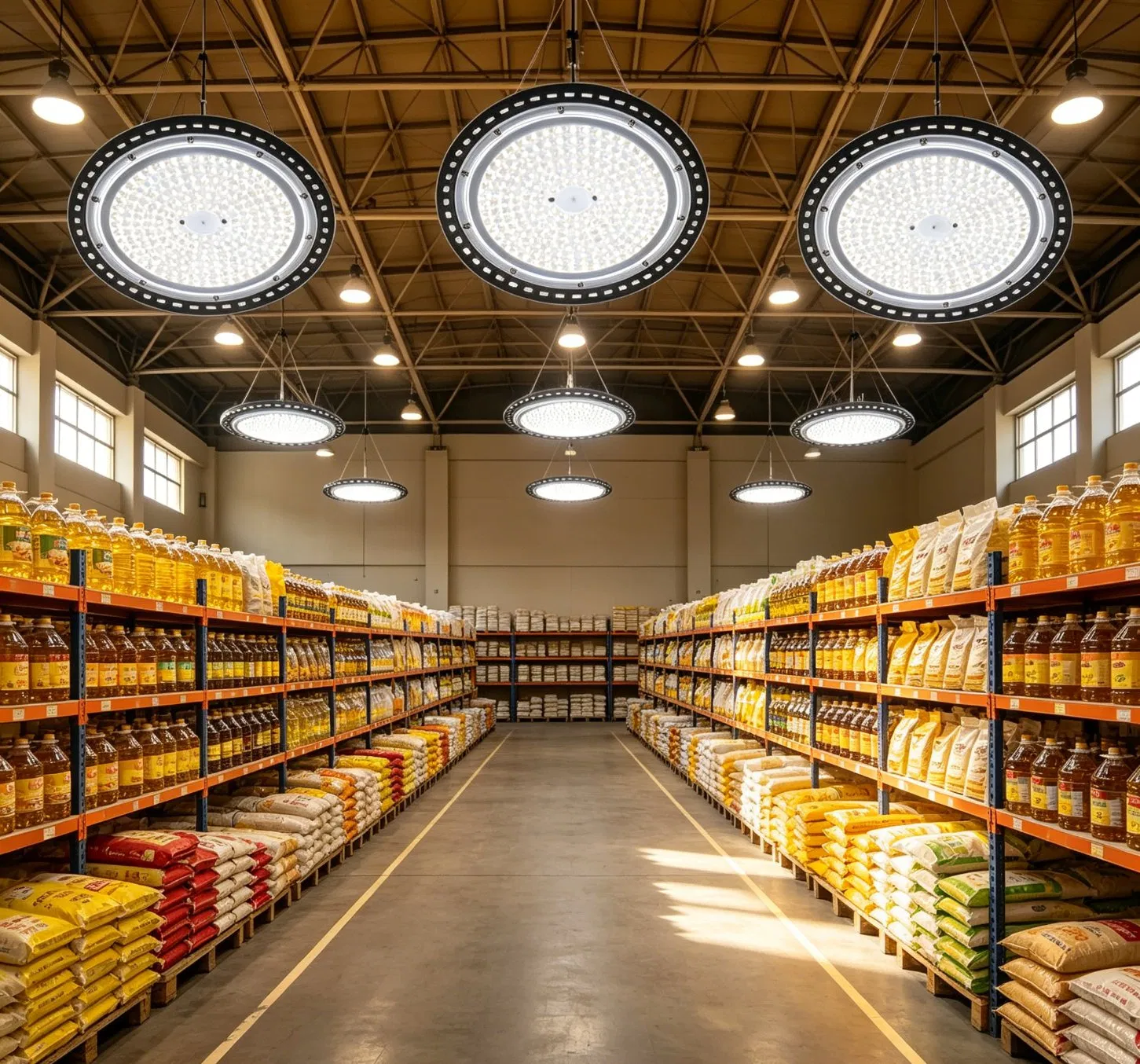 Iluminação de Teto Suspensa para Fábrica Industrial de Armazém Luminárias de Baixa UFO 150W Luz LED de Alta Baía para 5000K 5700K 6500K