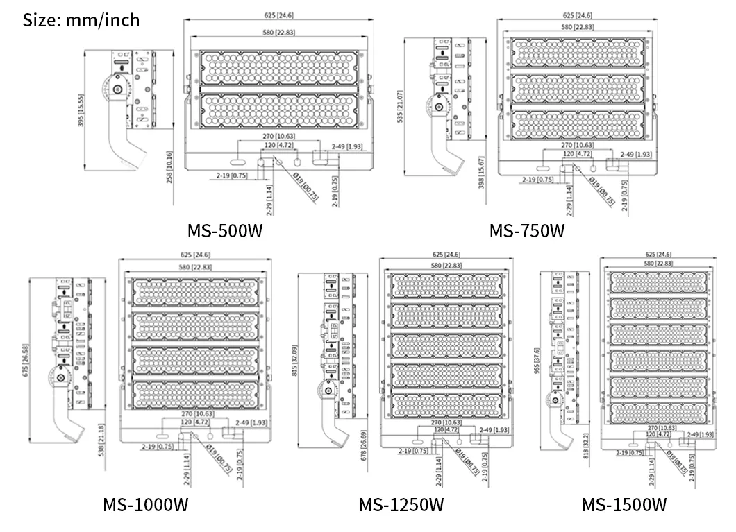 Iluminação LED IP66 Iluminação de Estádios ao Ar Livre 500W/750W/1000W/1250W/1500W Iluminação LED