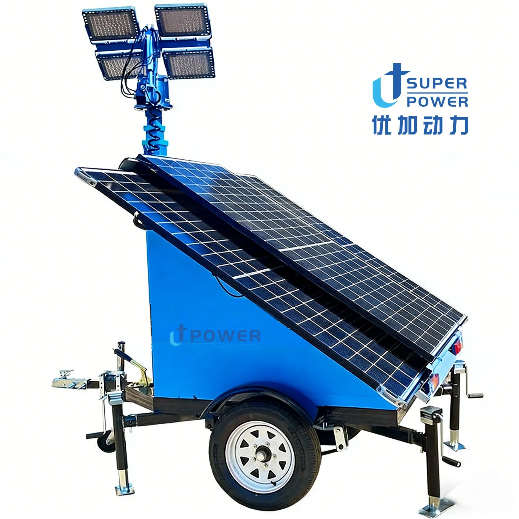 Torres de Luz Móvel Solar a Diesel Portátil Montadas em Reboque 8.5kw Gerador de Luz LED 4X400W