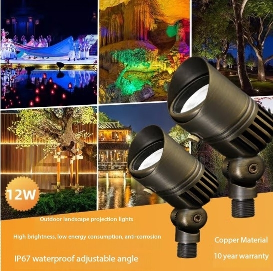 12V Iluminação de Paisagem LED 12W Luminária de Material de Latão à Prova d'Água Iluminação de Paisagem Casa Paisagismo Holofote