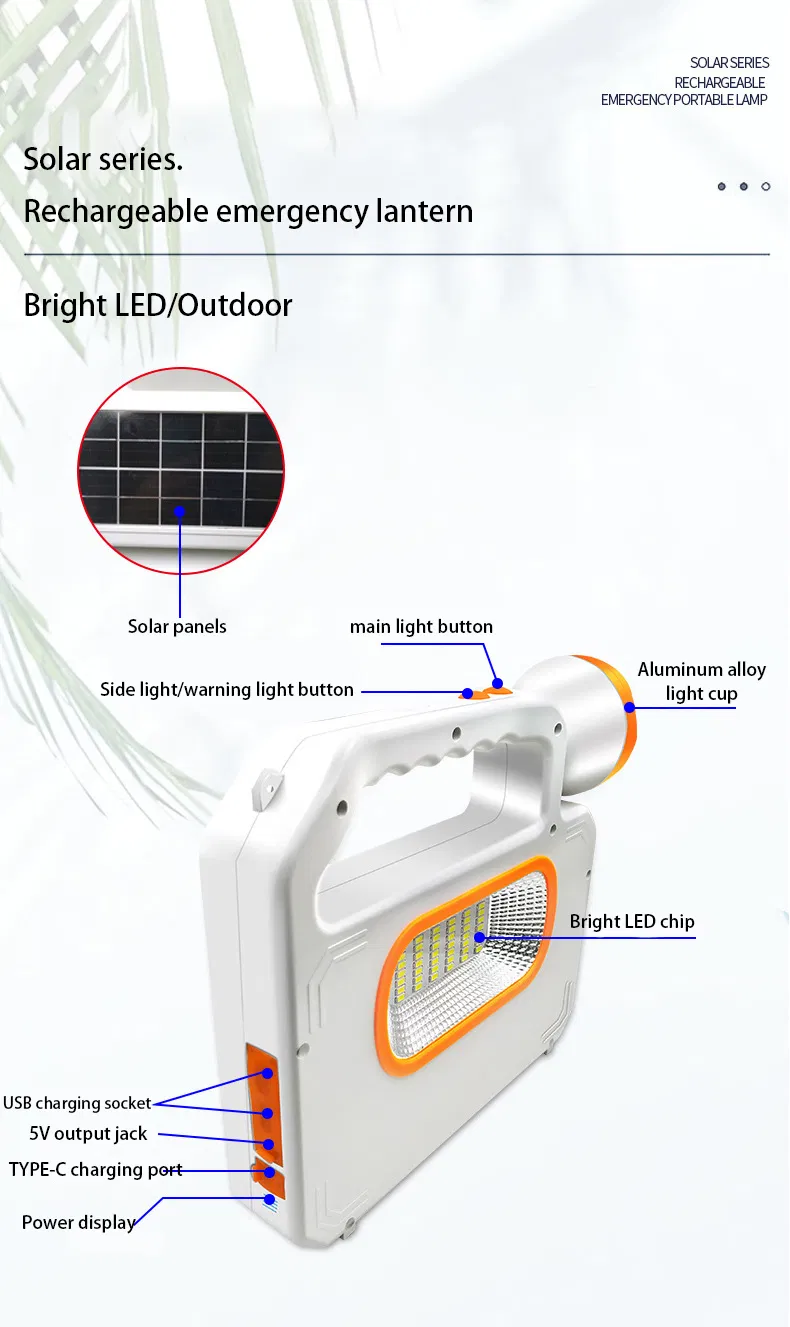 Luz forte solar portátil lâmpada de carregamento LED