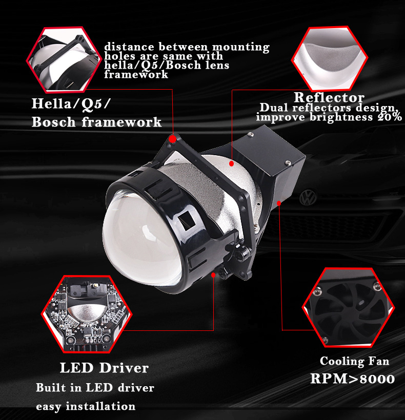 Farol Projetor LED Hi/Lo 3inch Universal 45W para Motocicleta