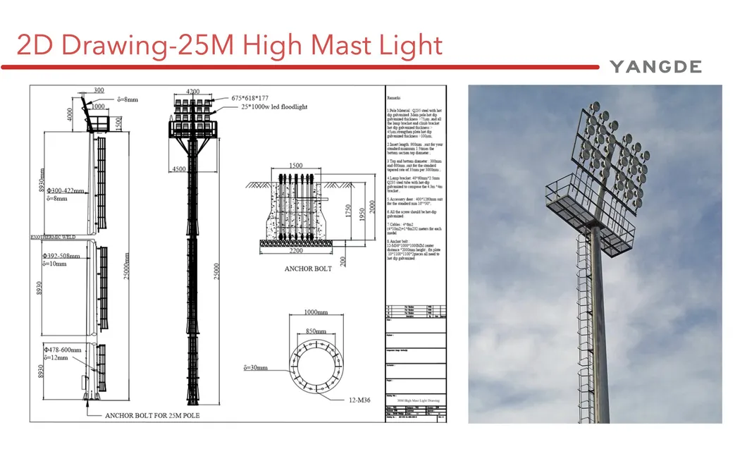 Torre de Iluminação Pública LED Galvanizada de Alto Mastro 30 Metros