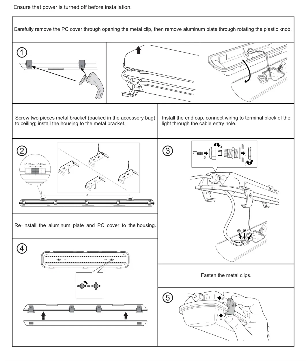 Instruções de Instalação de LED Tri-Proof
