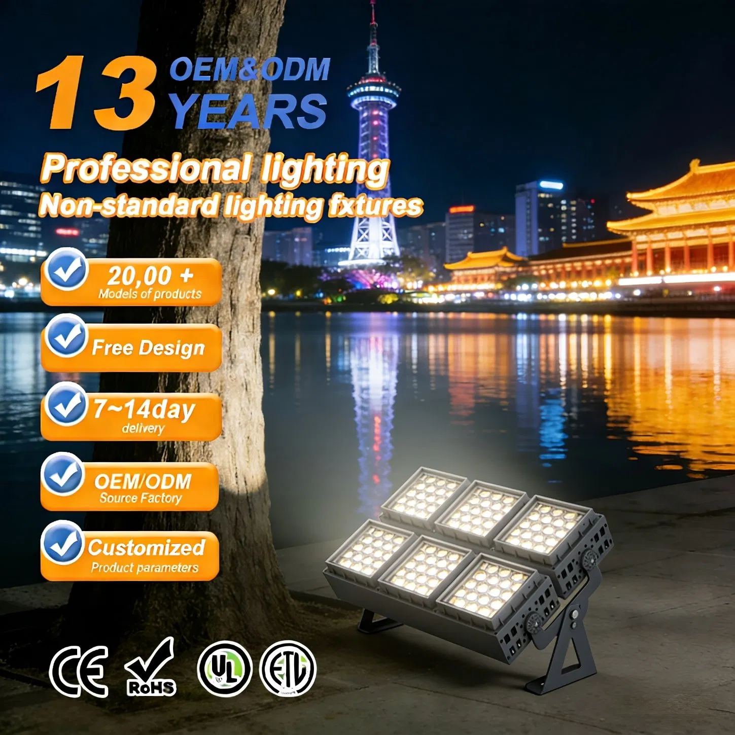 Holofote de Feixe Forte de Alta Intensidade, Luz de Inundação de Alta Potência Modular Combinada, Holofote LED para Exterior IP65,
