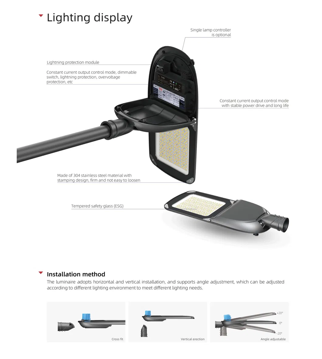 Iluminação Pública LED OEM/ODM Nova Tecnologia Entrega Rápida Baixo MOQ IP66 300W para Iluminação de Pontes, Viadutos e Túneis com ENEC
