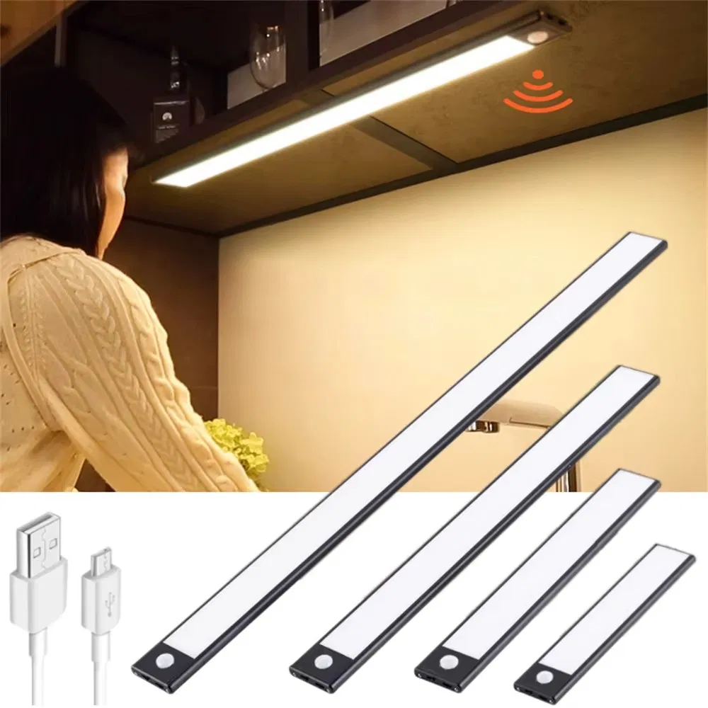 Iluminação Magnética de Armário USB Recarregável para Cozinha Lâmpada de Closet com Dimerização Sensor de Movimento Luz Noturna LED para Abaixo do Armário