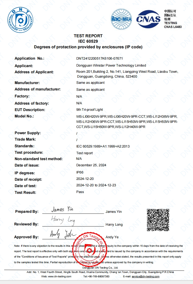 Relatório de teste IP66