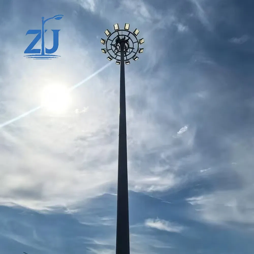 18m 22m 28m Iluminação LED Profissional de Alto Mastro com Sistema de Elevação e Baixamento