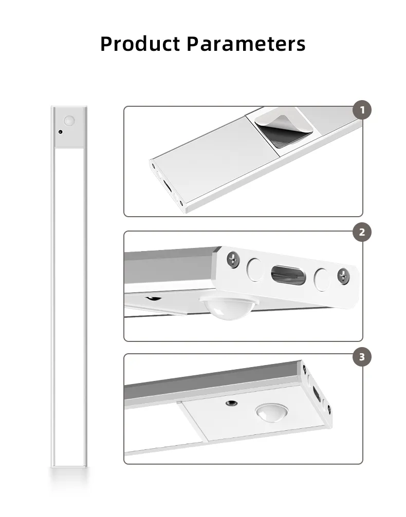 Iluminação Magnética de Armário USB Recarregável para Cozinha Lâmpada de Closet com Dimerização Sensor de Movimento Luz Noturna LED para Abaixo do Armário