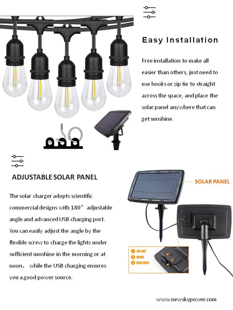 Iluminação LED solar para exteriores, luzes de corda para festas, decoração de paisagens 2