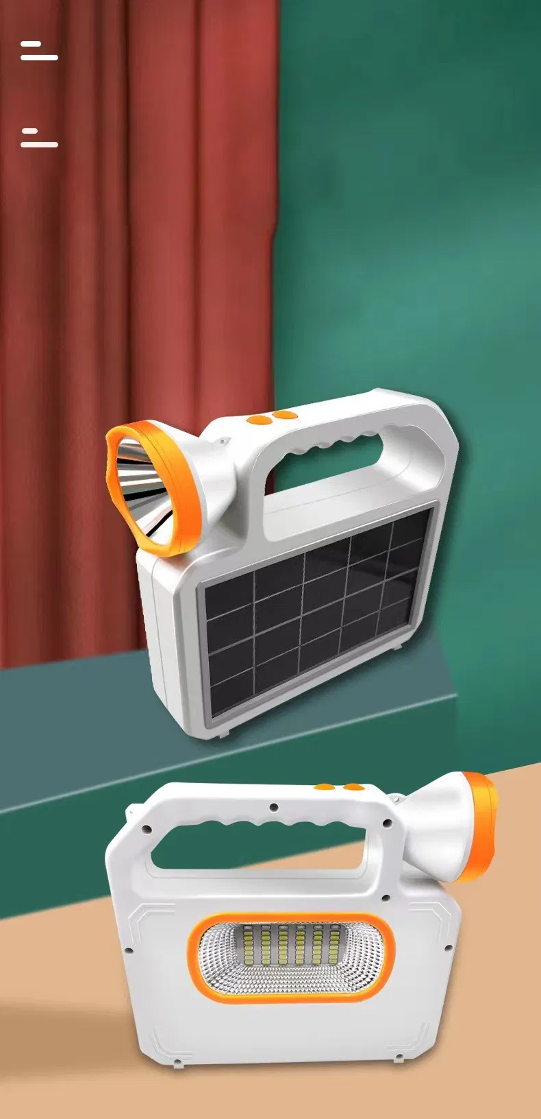 Luz forte solar portátil lâmpada de carregamento LED para casa, ao ar livre, canteiro de obras, patrulha, camping, iluminação de longo alcance e detector multifuncional