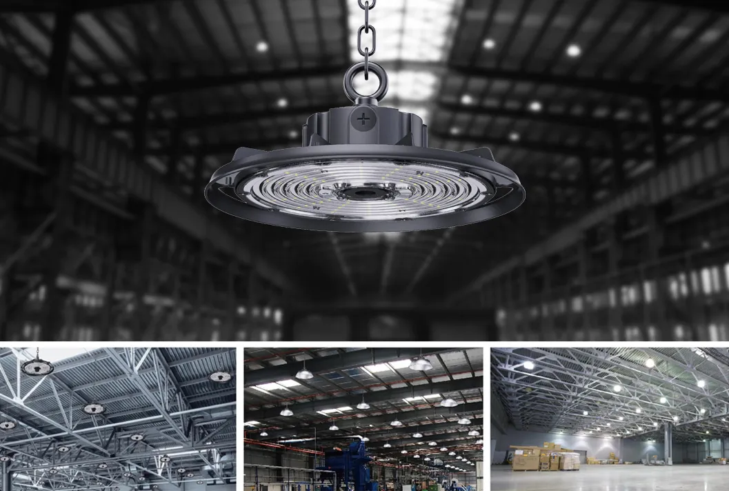 Luz LED de Alta Baía Antirreflexo para Aplicações de Iluminação Industrial em Fábricas e Armazéns