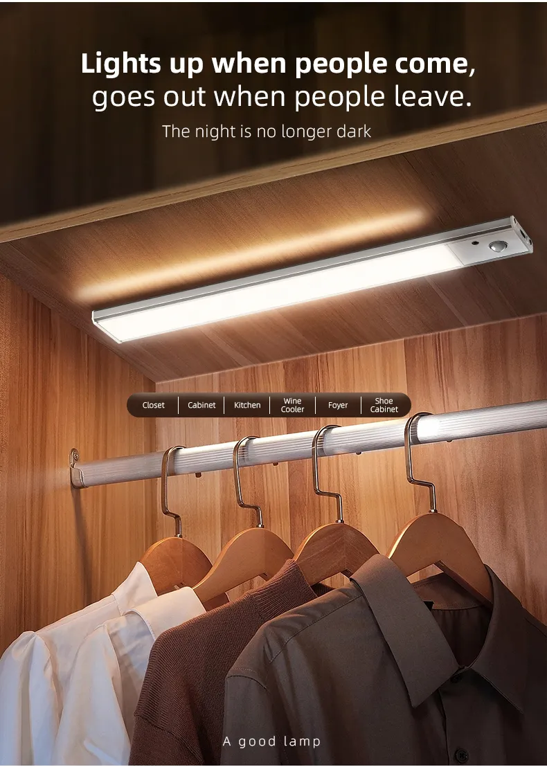 Iluminação Magnética de Armário USB Recarregável para Cozinha Lâmpada de Closet com Dimerização Sensor de Movimento Luz Noturna LED para Abaixo do Armário