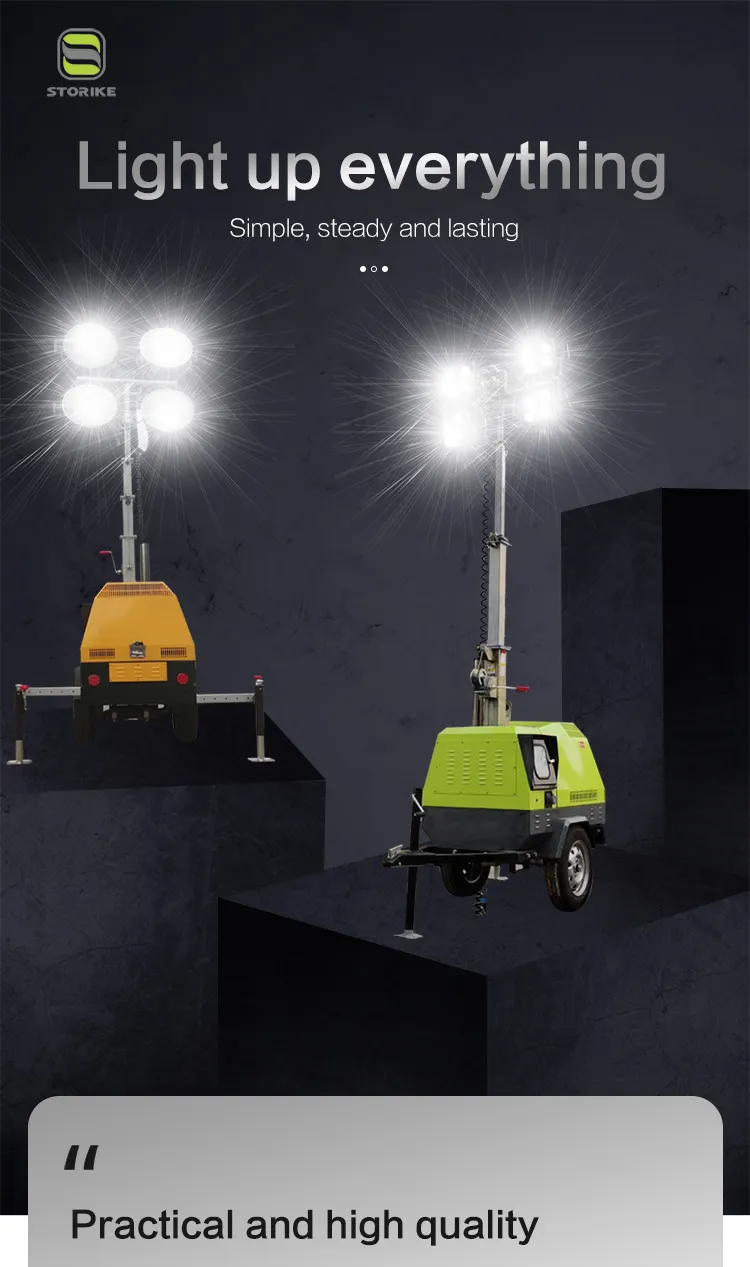 Torres de Iluminação para Construção com Motor Diesel e Luzes LED