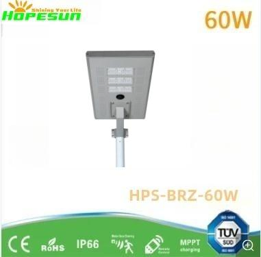Luz de Rua Solar LED Integrada de Alto Lúmen 6000lm 60W Tudo em Um com Sensor de Movimento para Iluminação Externa Solar