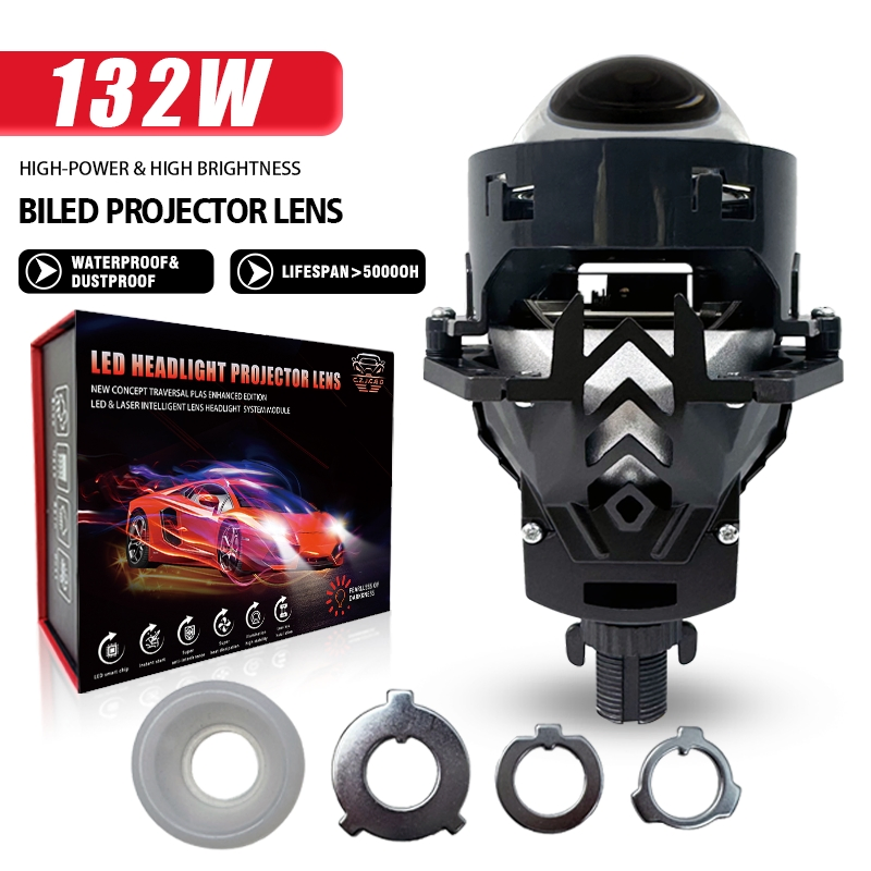 Rd03 Novos 3 Faróis LED de 132W Lente Bifocal de Dupla Lâmpada Super Rejeição de Calor Lente Projetora Bi LED para Carros Universais