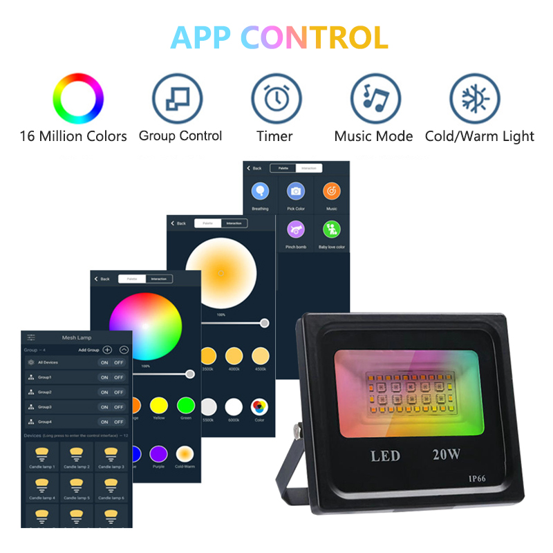 IP66 Luz de Inundação LED Inteligente com Controle de Voz Reciclável